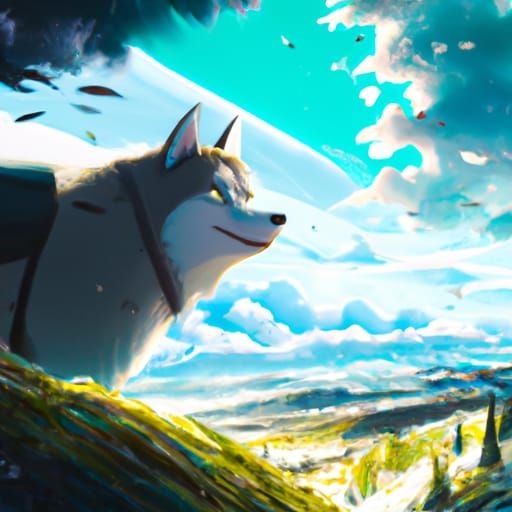 Husky in Anime Style Inspired by Ghibli