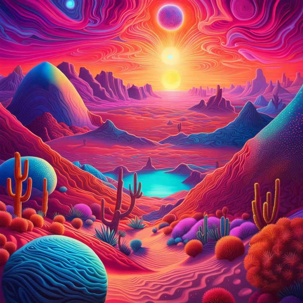 Kawaii Desert Sunset in Surrealist Style