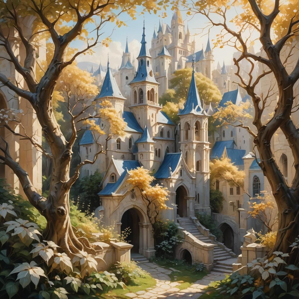 Idyllic Elven City as Oil Painting in Old Masters Style