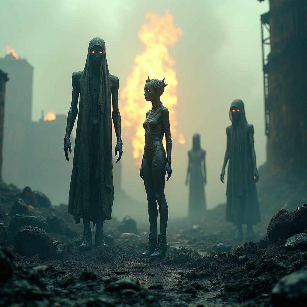 Surreal Cosmic Horror Tableau of Molten Wire Figures