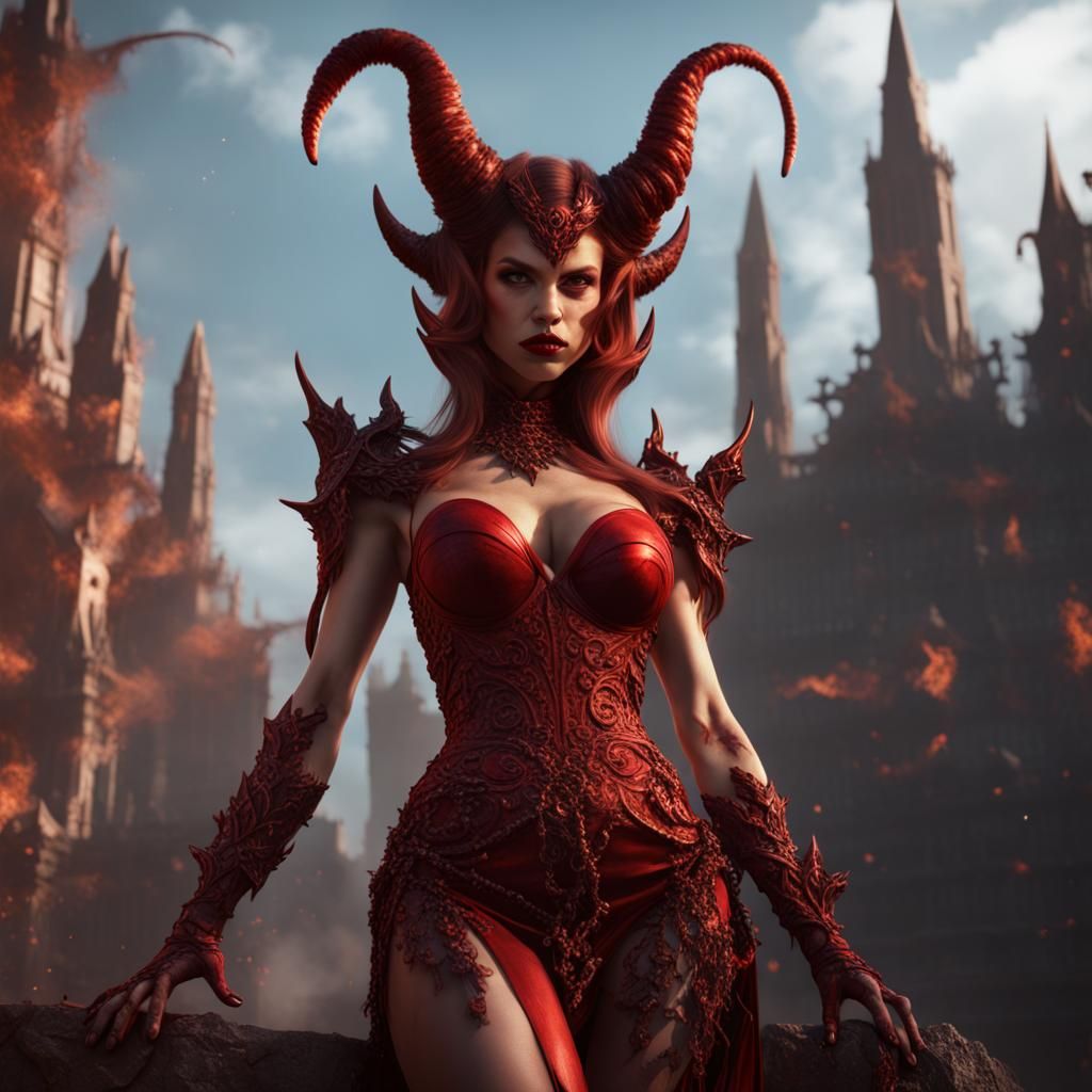 She-Devil Supermodel in Detailed Matte Painting