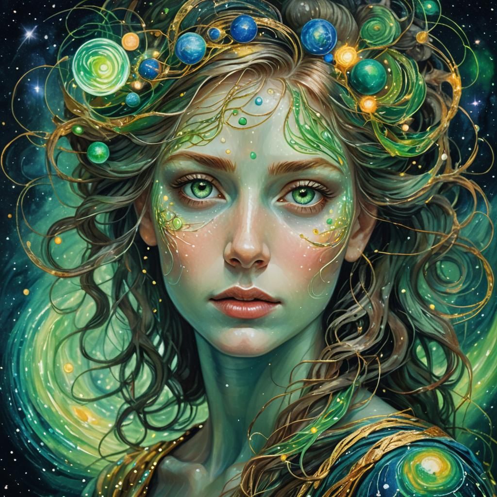 Ethereal Woman Portrait with Cosmic Adornments
