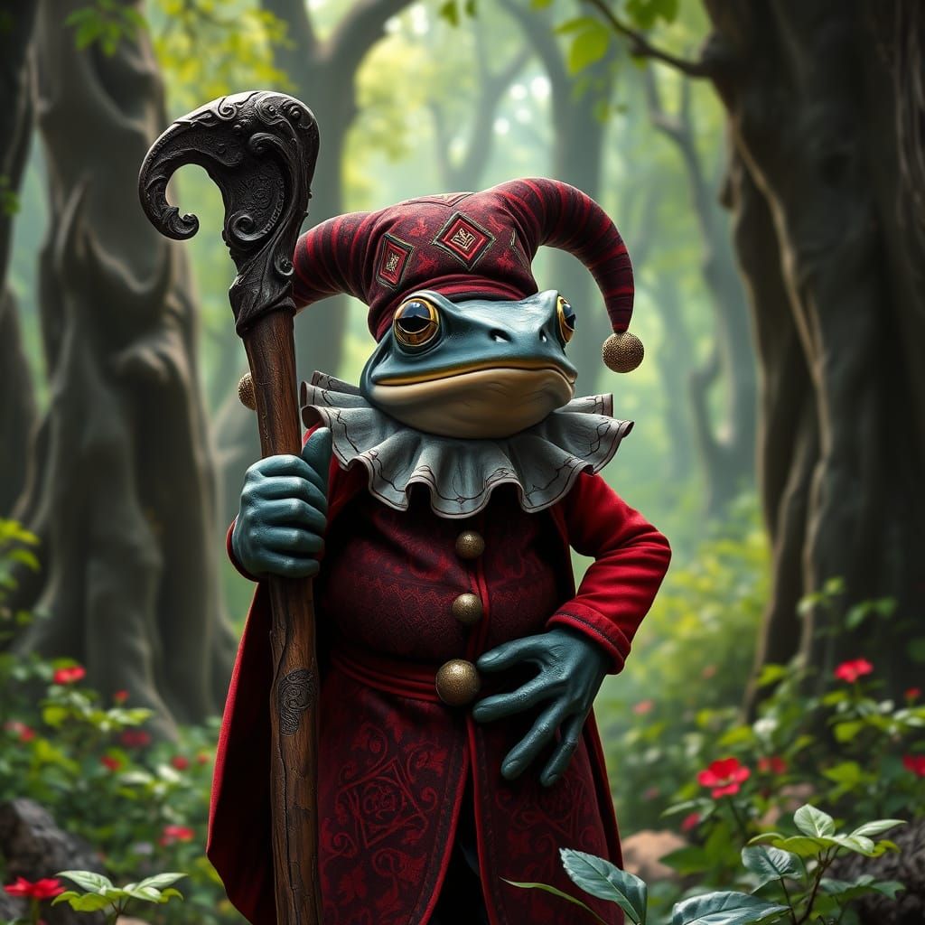 Regal Black Frog in Emerald Forest Attire