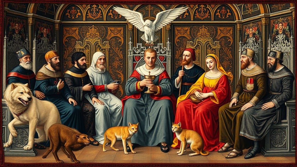 Flemish Tapestry with Nobles in a Grand Hall