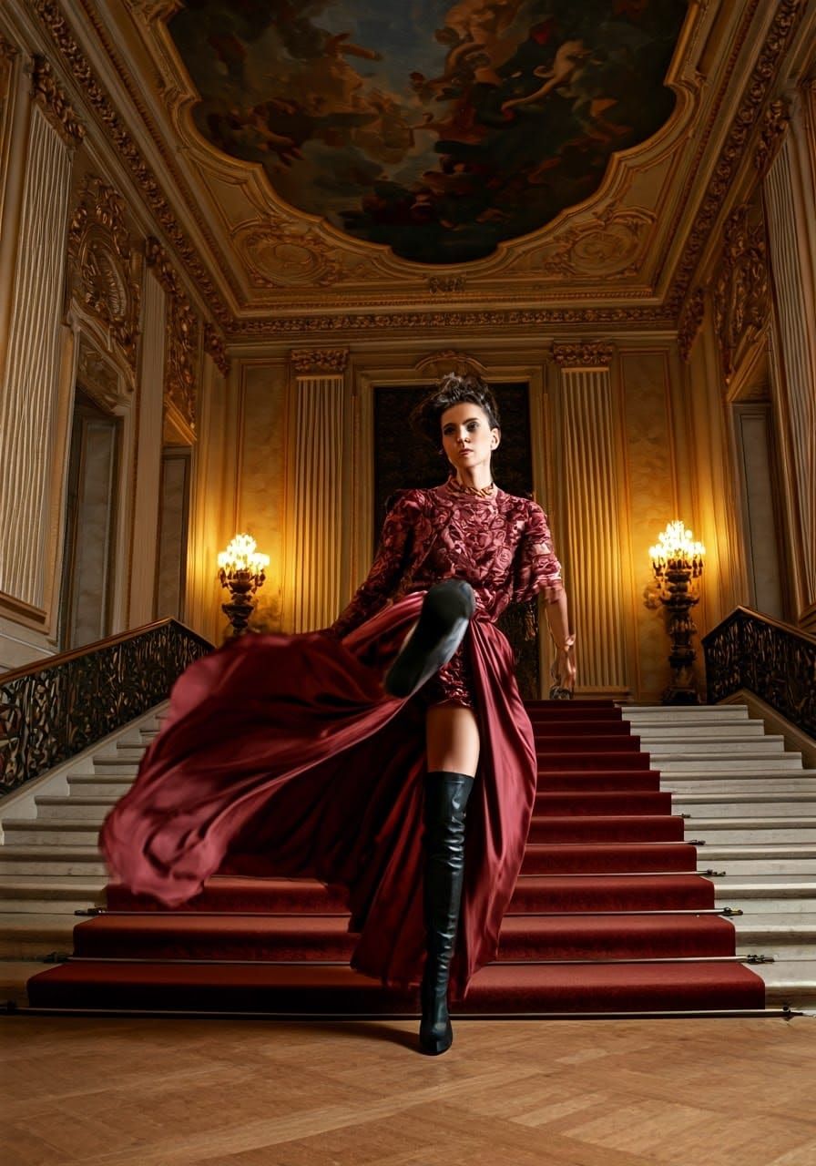 Glamorous Woman in High Kick Pose