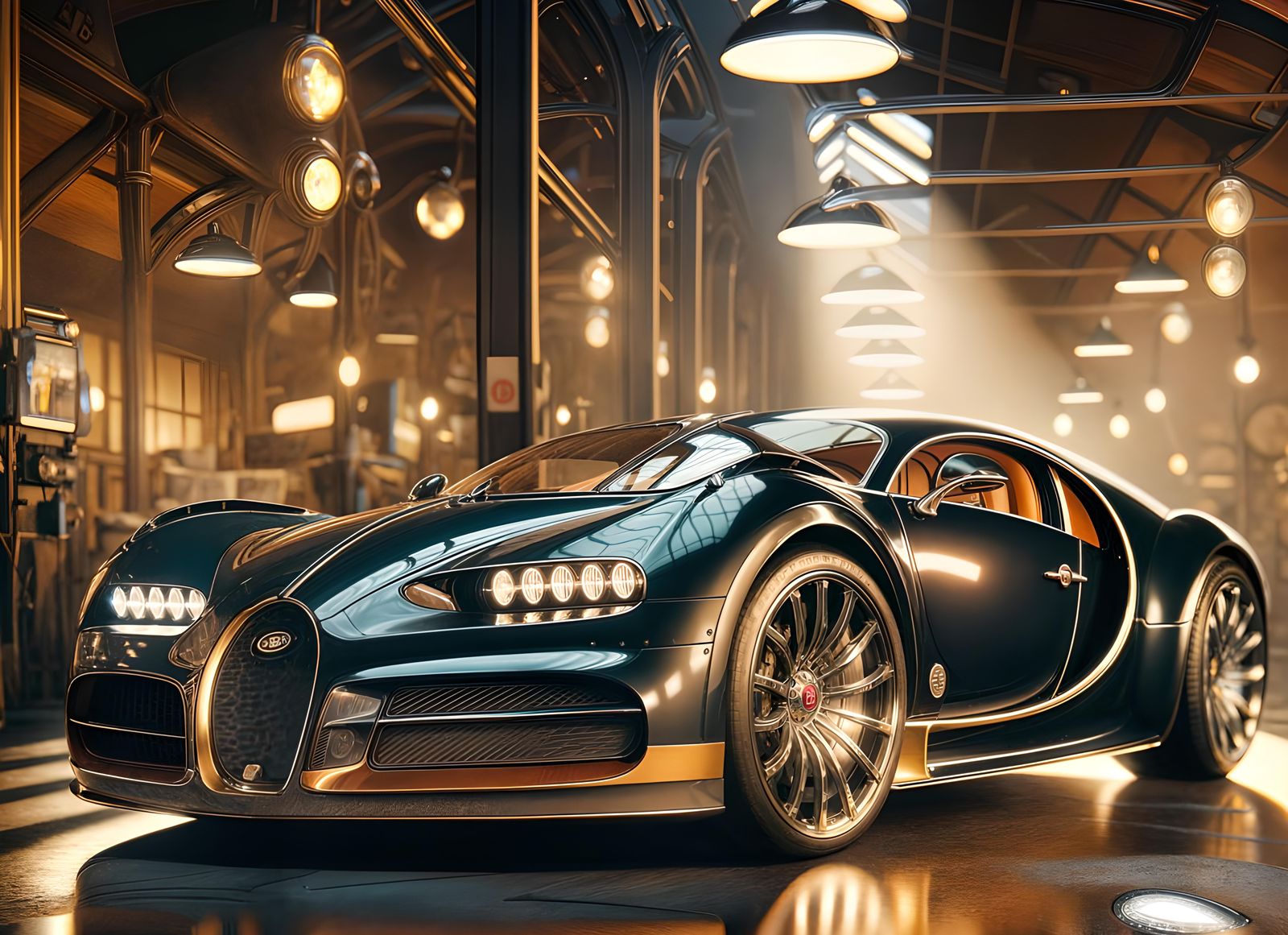 Ultra-Realistic Bugatti in Opulent Setting: Cinematic Still