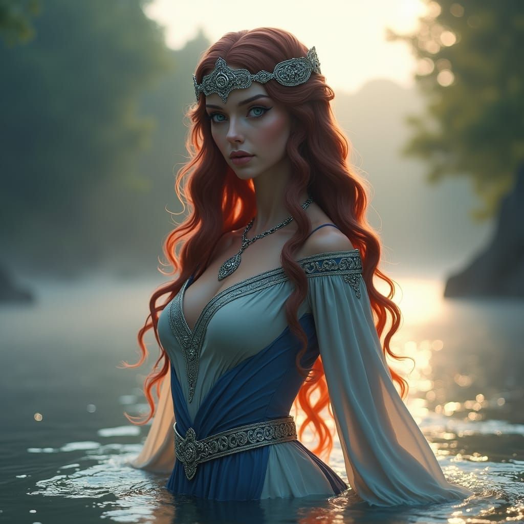 Celtic Goddess Clota Emerges from the River