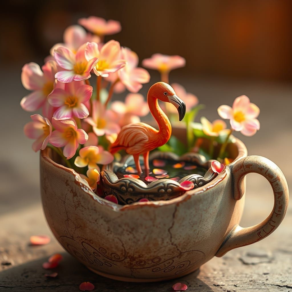 Earth-Toned Ceramic Mug Frames Miniature Vibrant Garden in W...