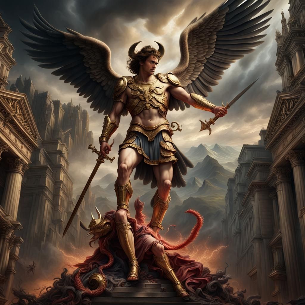 St Michael Slaying the Devil: Epic Digital Art