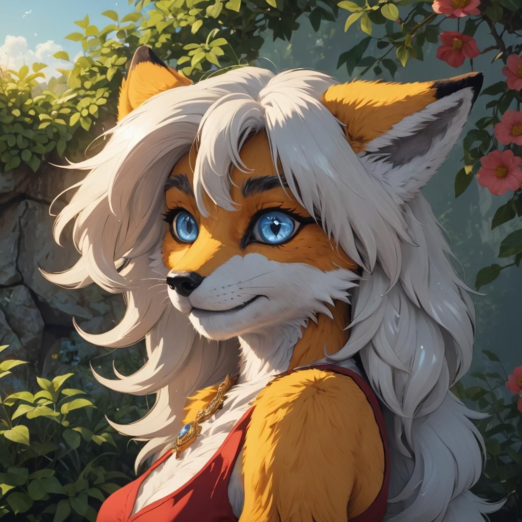 Anime Anthro Fox Portrait with Silver Hair