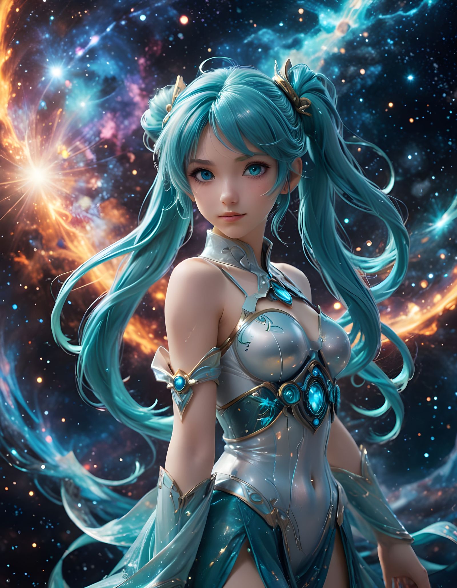 Hatsune Miku: Celestial Goddess in Anime Art Nouveau