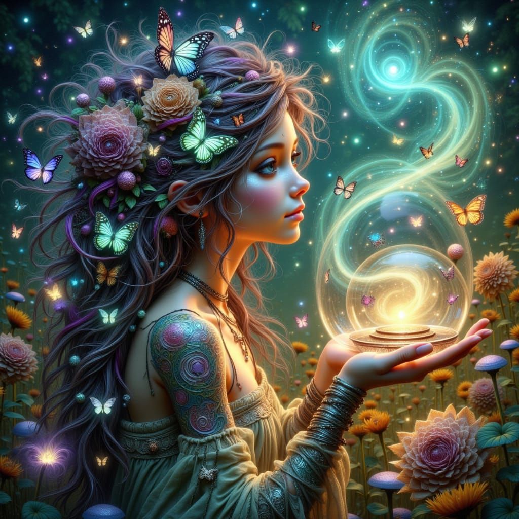 Forest Goddess Portrait in Art Nouveau Style