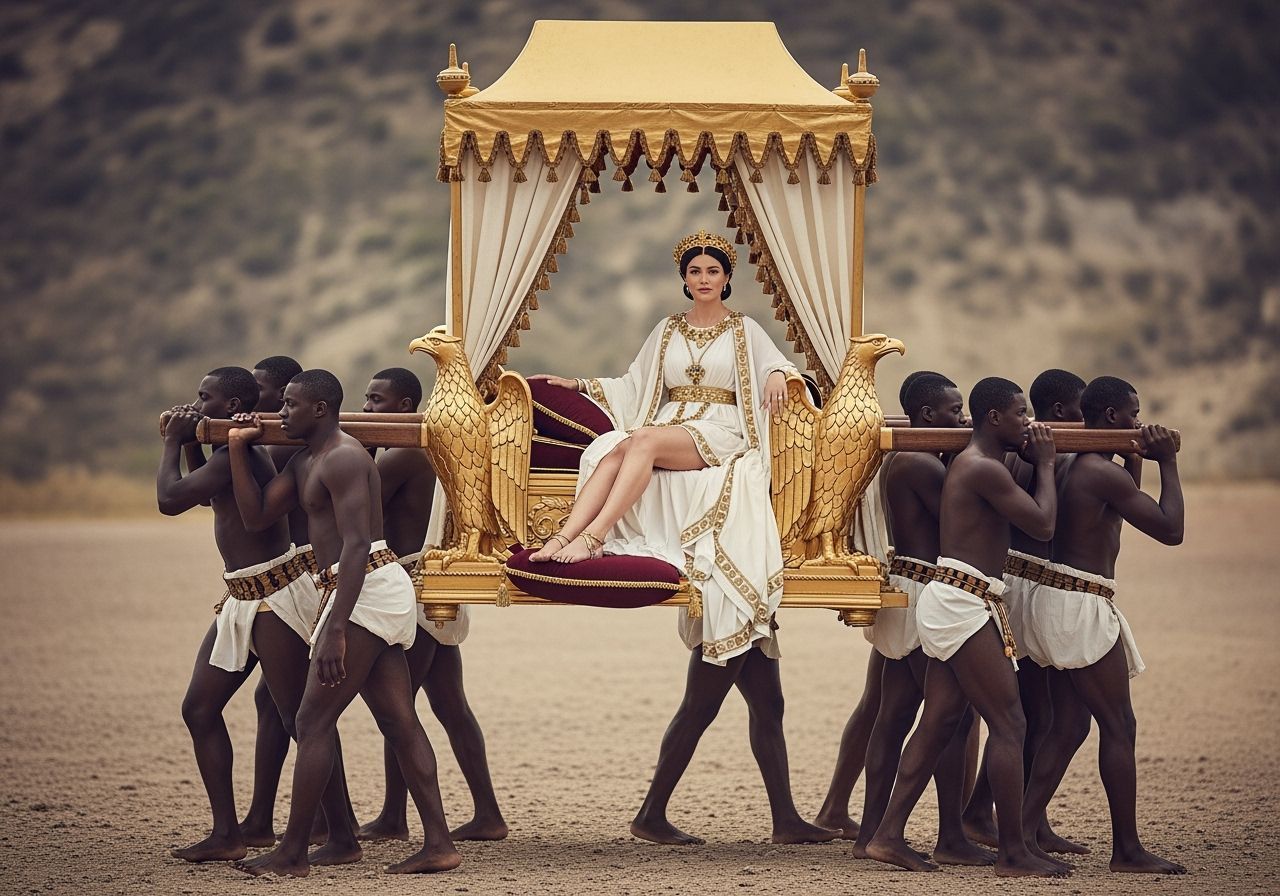 Regal Roman Empress on Imperial Eagle Throne