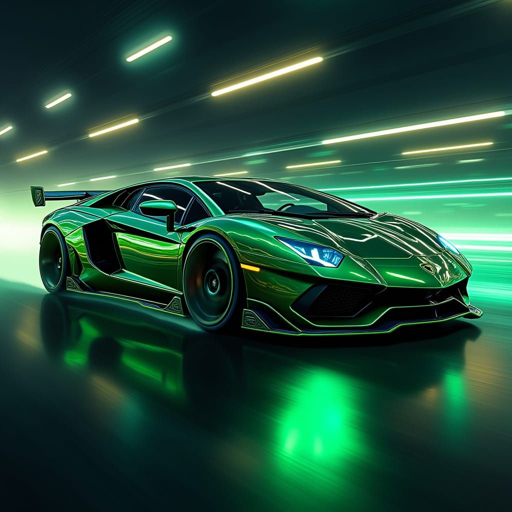 Neon Dream Lamborghini Speeds Through a Futuristic Night