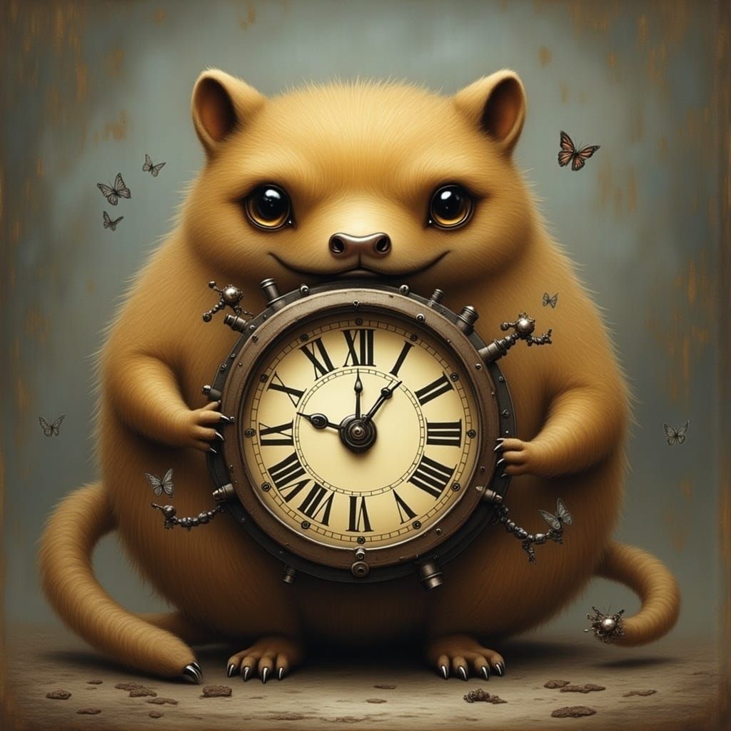 Surreal Creature Holding a Clock