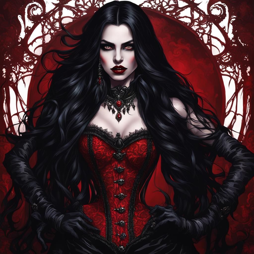 Provocative Vampire with Crimson Lips, Detailed Matte Painti...