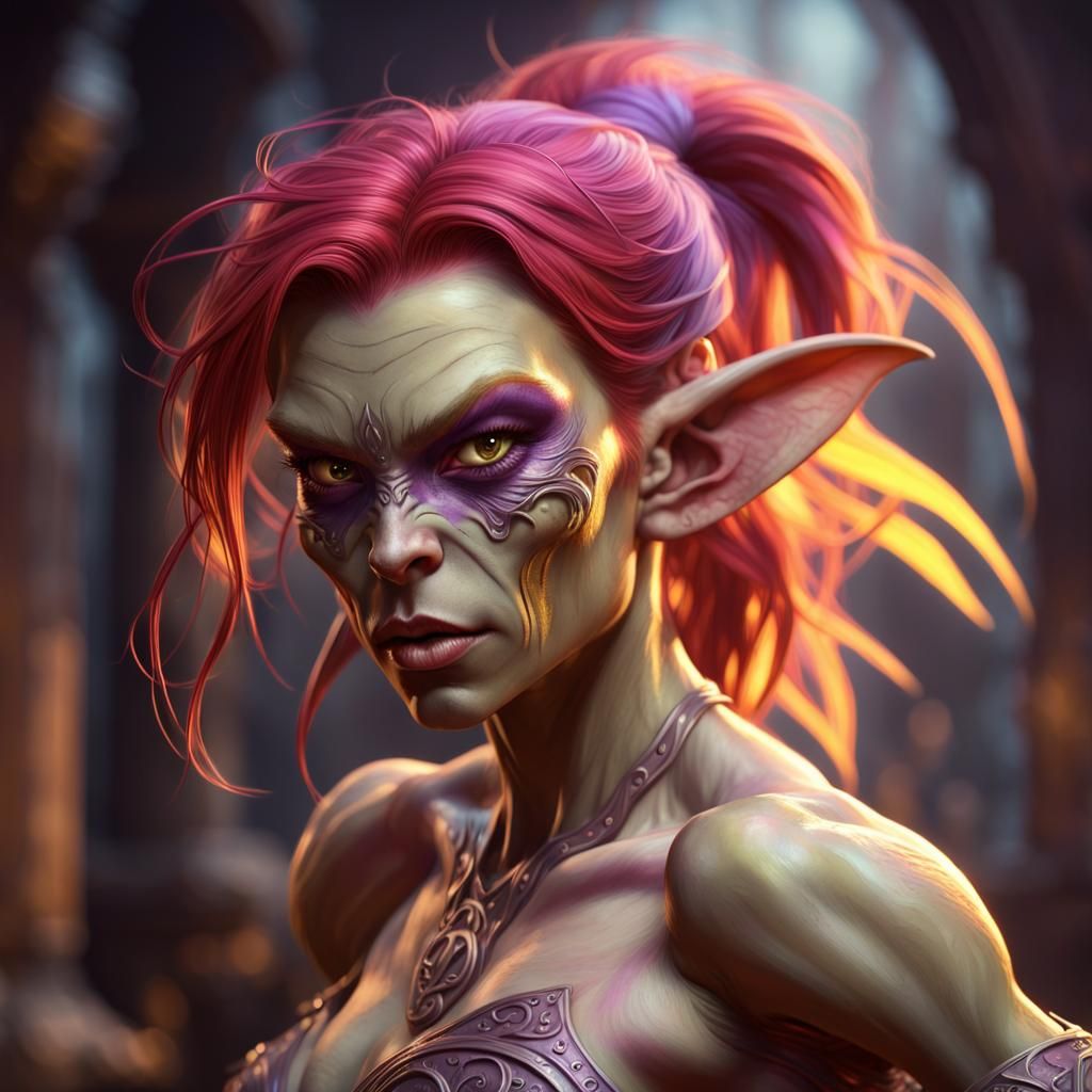 Hyperdetailed Goblin Girl in Dark Fantasy Style