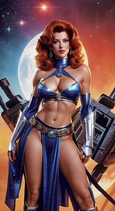 Retro Sci-Fi Princess with Robots and Aliens