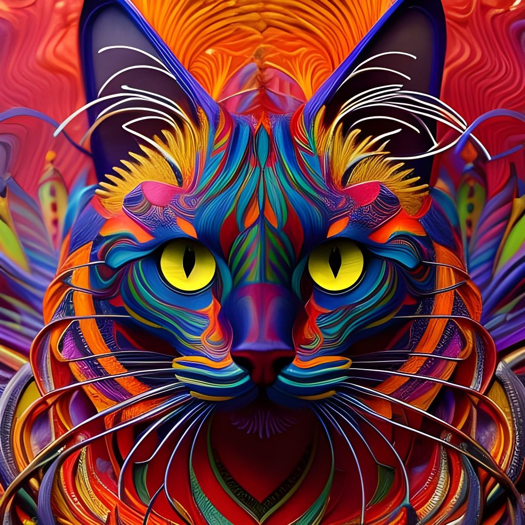 Detailed 3D Metal Cat Illustration