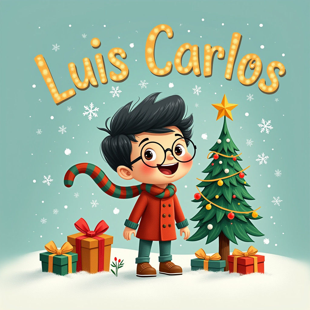 Festive Christmas Logo Featuring Boy in Children's Book Styl...