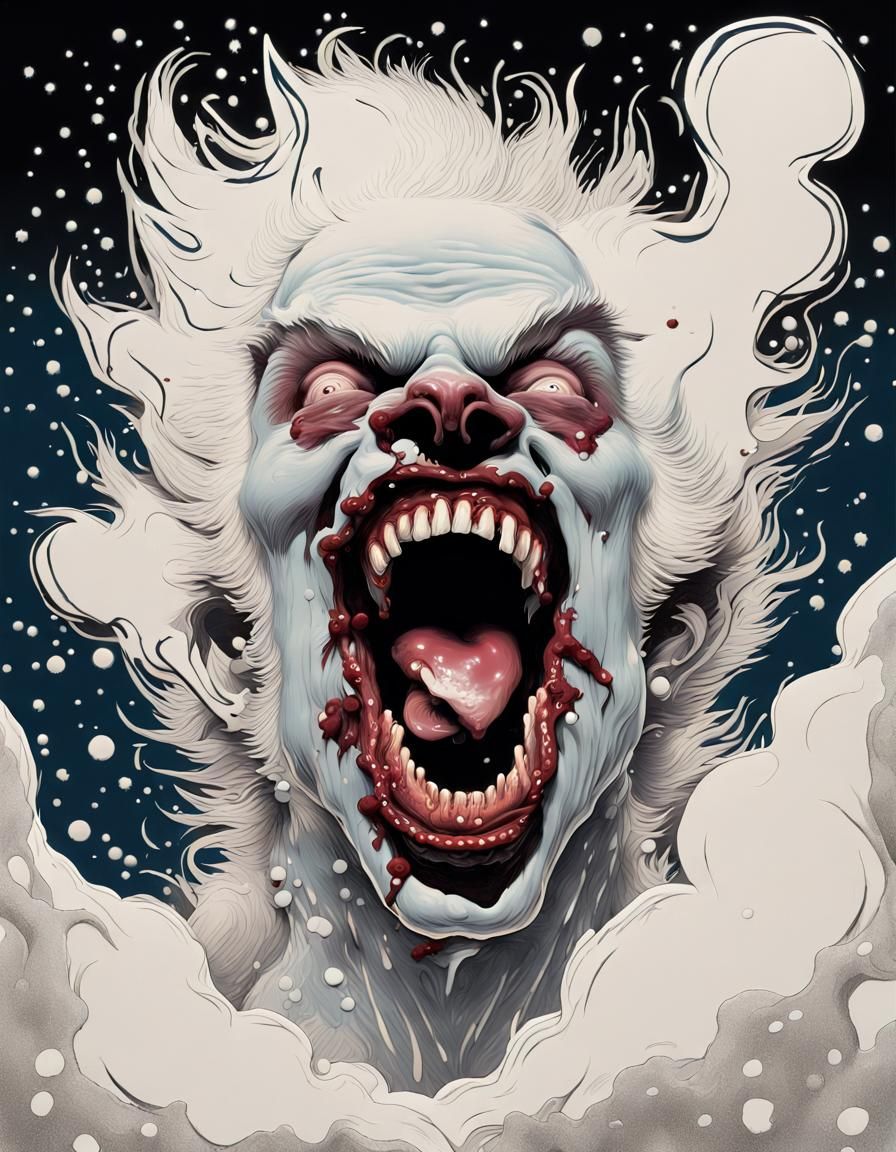 Surreal Wolfman Face Belching Gas, Digital Art