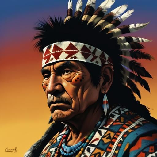 Native American Buffalo Hunt in Abstract Art