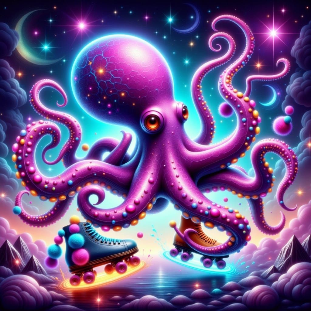 Octopus Roller Skating Zodiac Cosmic Dream