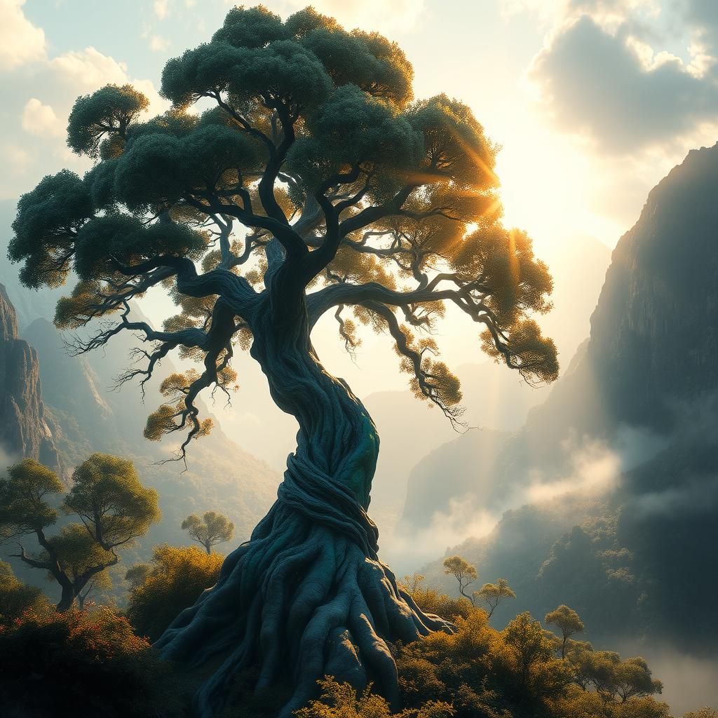 Opalescent Fantasy Tree in Exotic Landscape