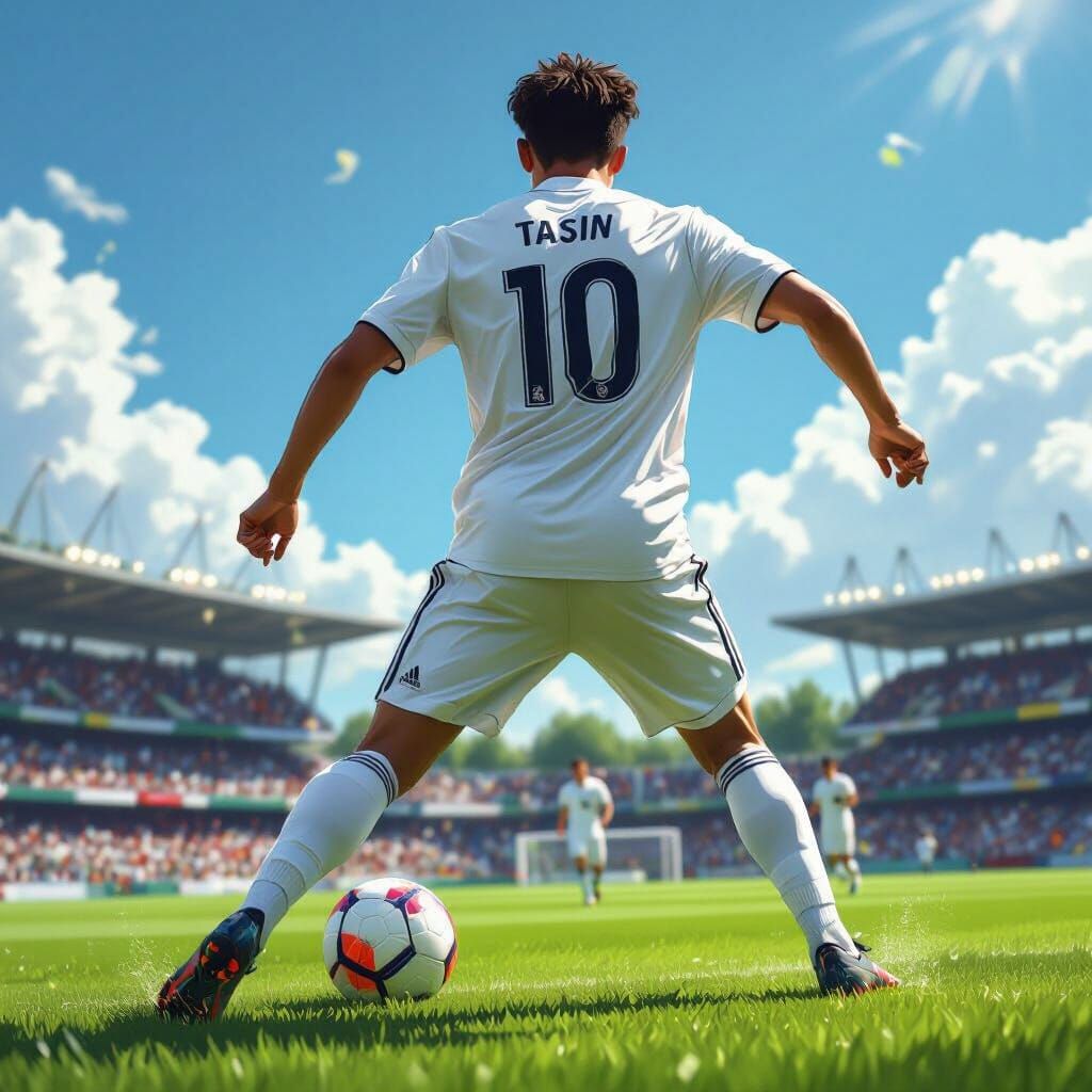 Young Man in Real Madrid Jersey Playing Football