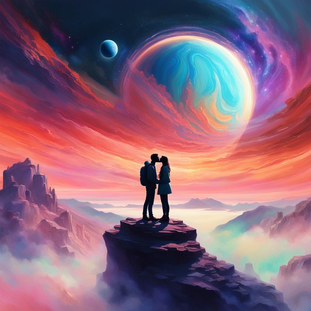 Ethereal Couple in Cosmic Embrace