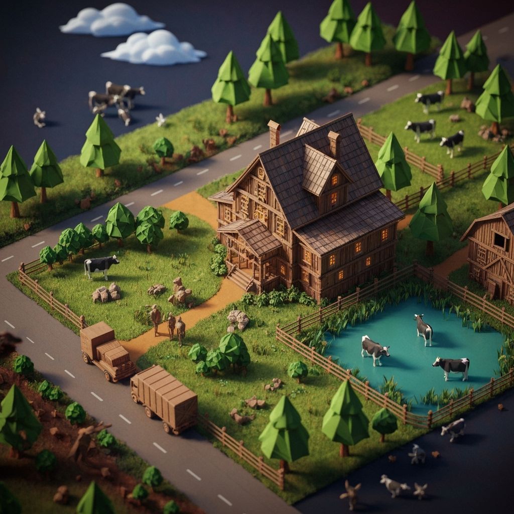 Detailed Origami Farm Scene in Matte Painting Style