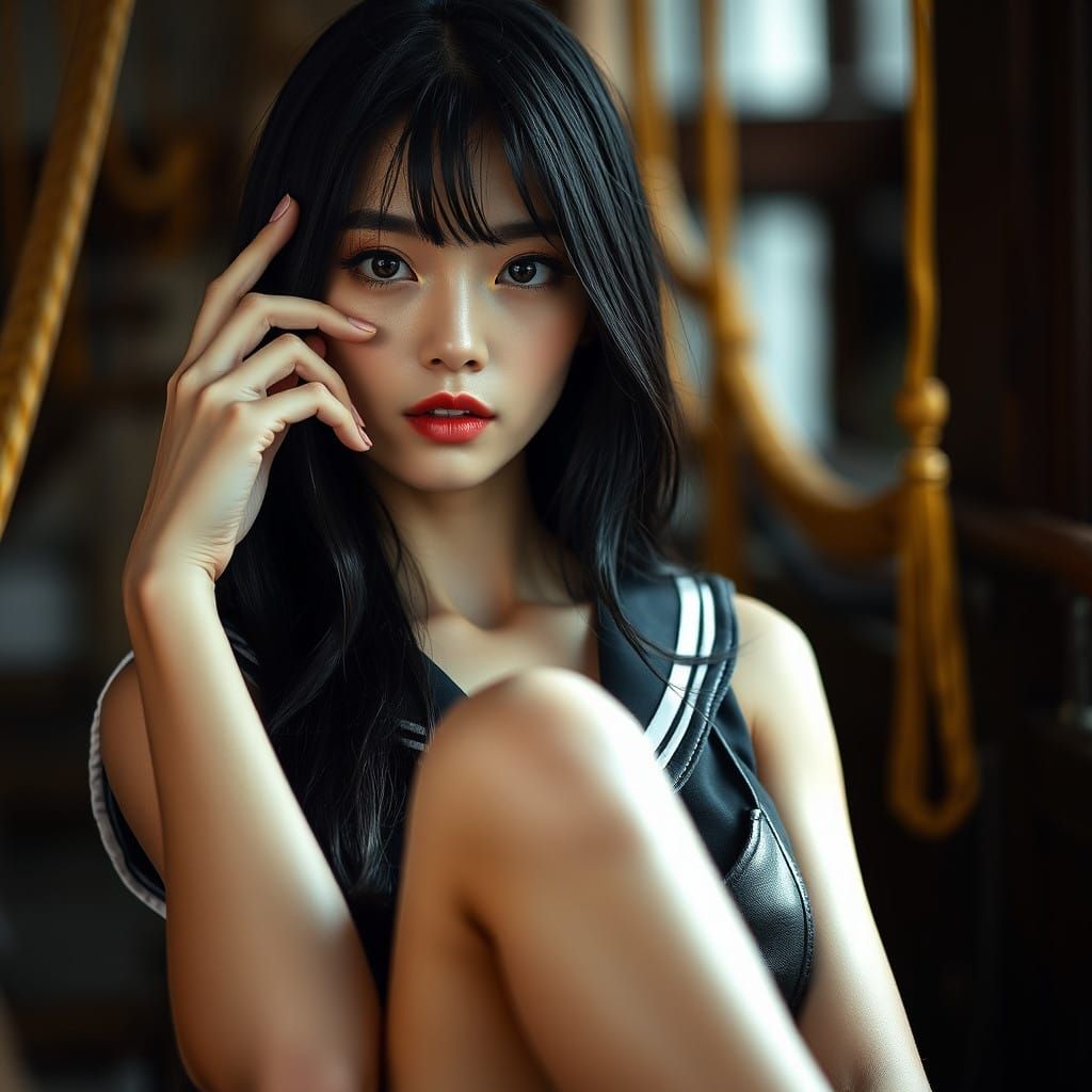 Innocent Sailor Girl in Yellow and Black Grunge Style