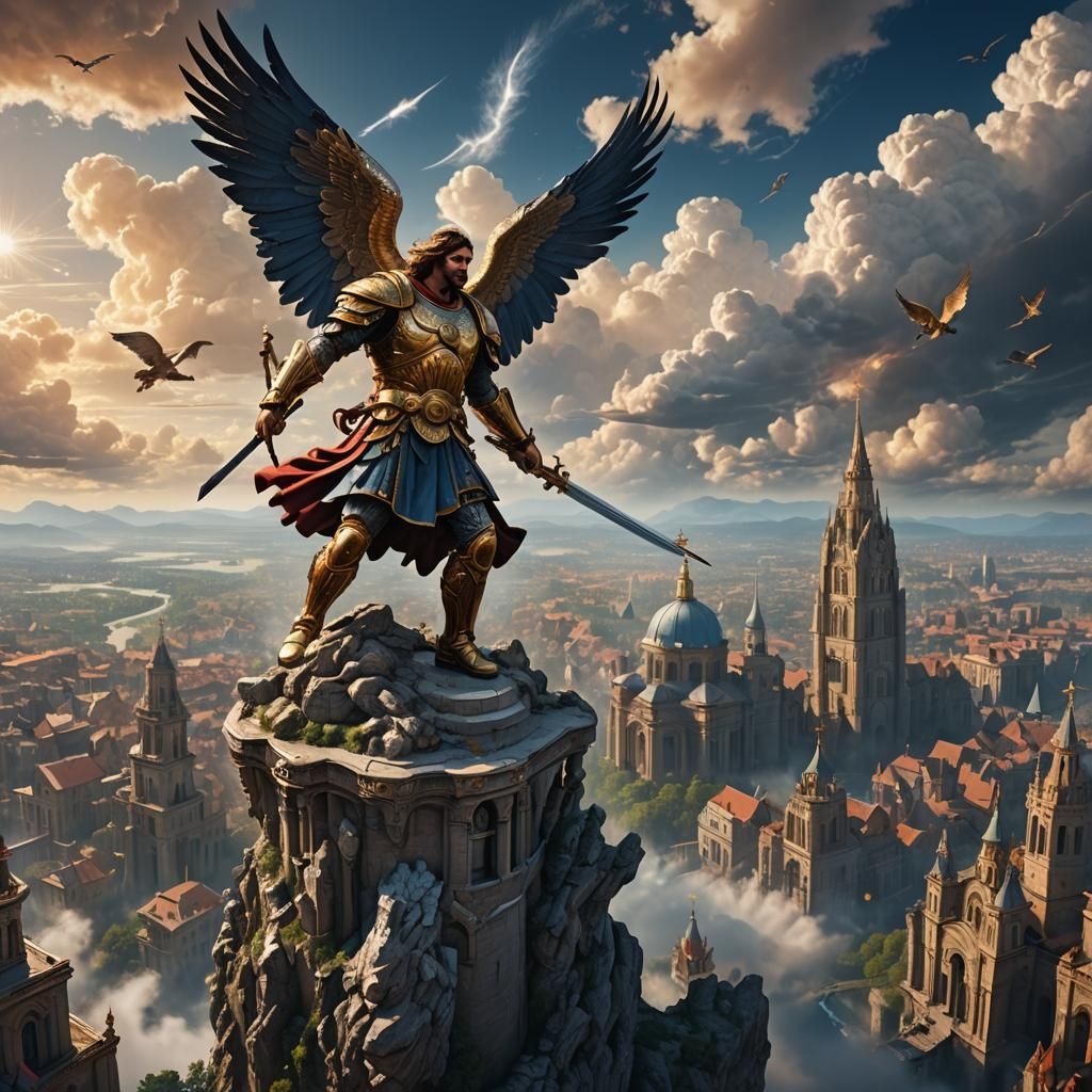 St Michael in Heavenly Sky: Detailed Matte Painting
