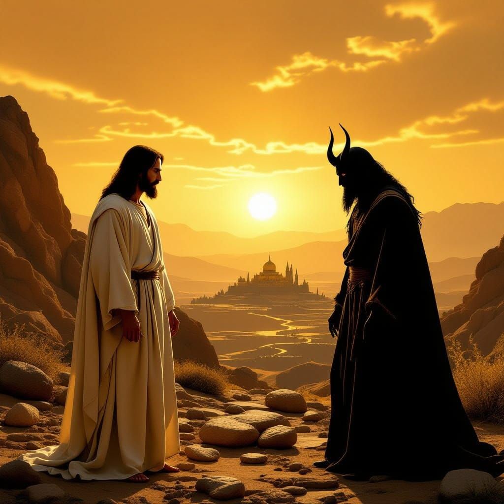 Jesus Tempted in Wilderness: Dramatic Biblical Scene