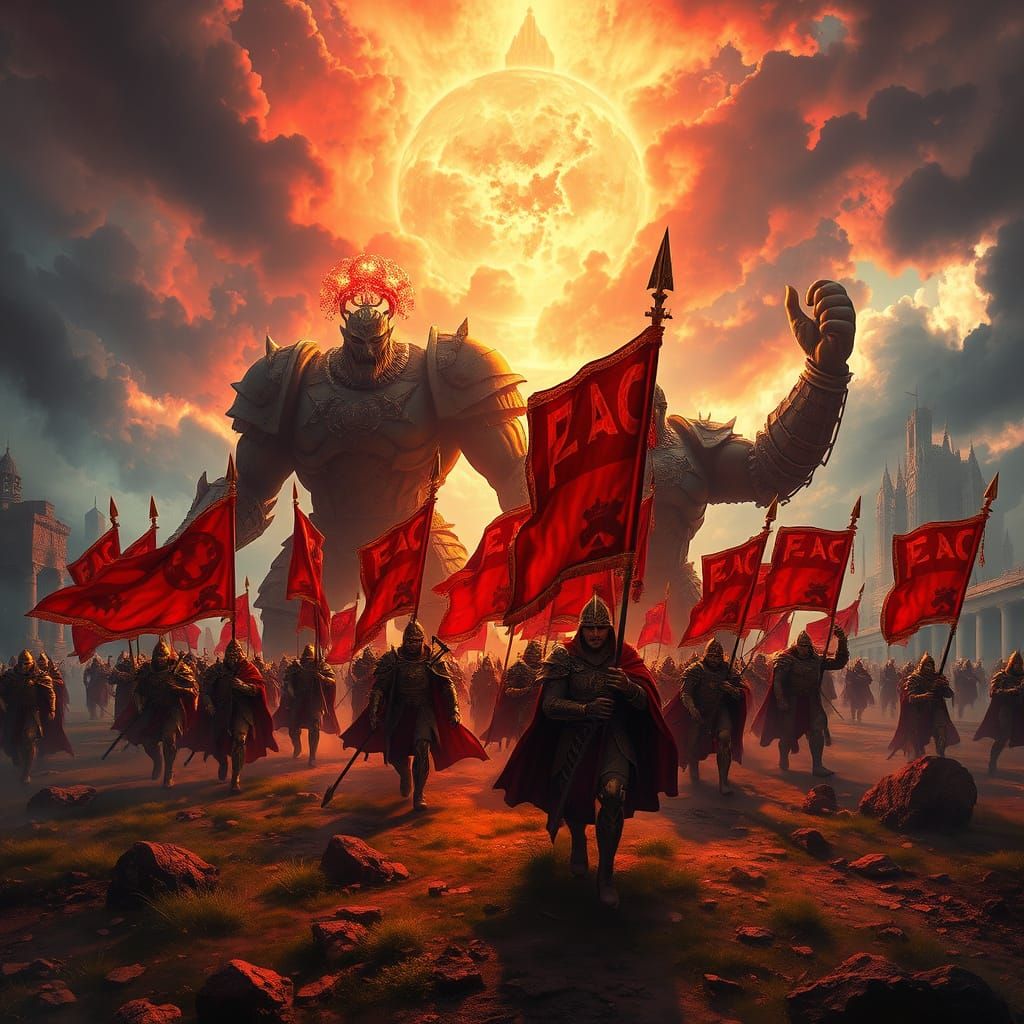 Giants United Under Peace Banners in Renaissance Style