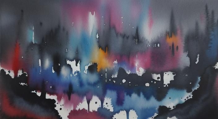 Abstract Watercolor Painting with Fluid Shapes