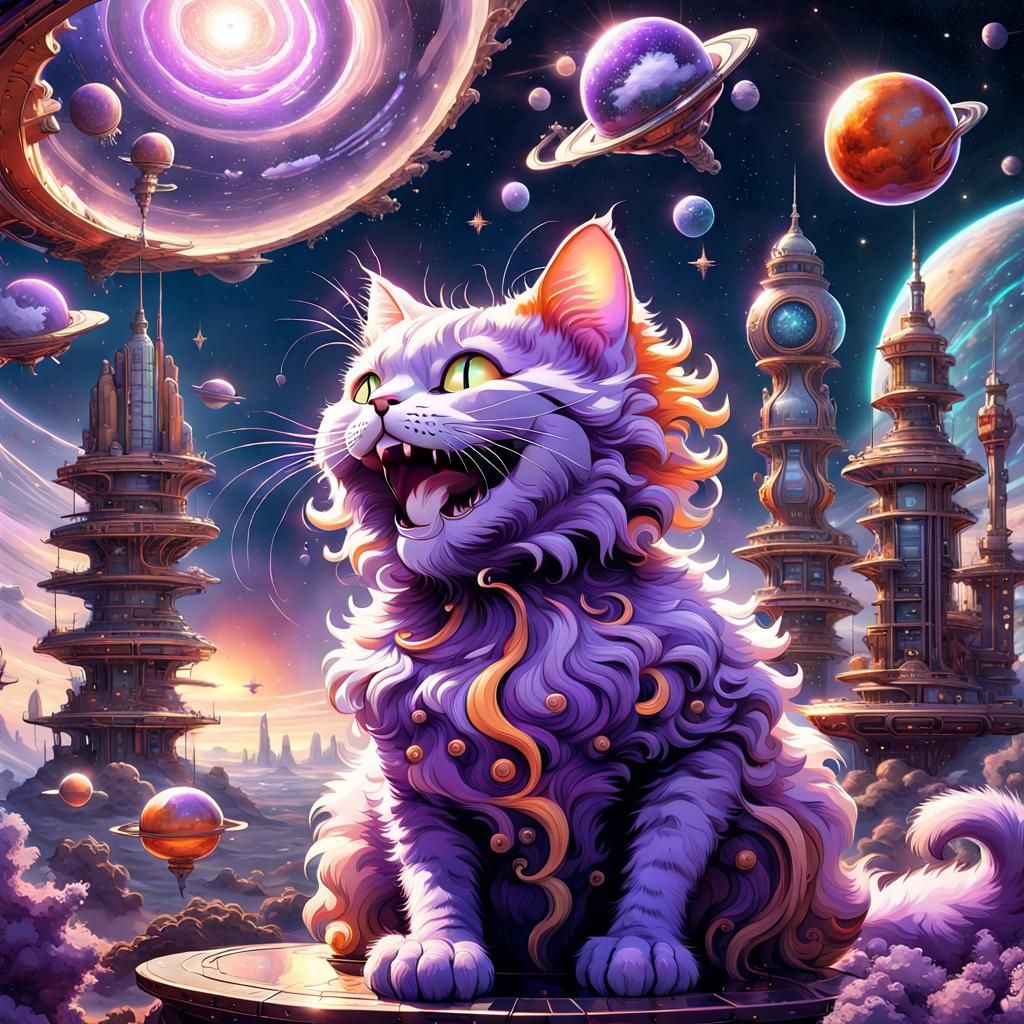 Ornate Cat in Sci-Fi Fantasy Landscape