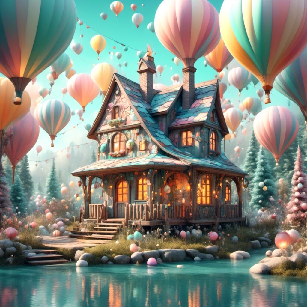 Heißluftballons über der Gnome Hütte