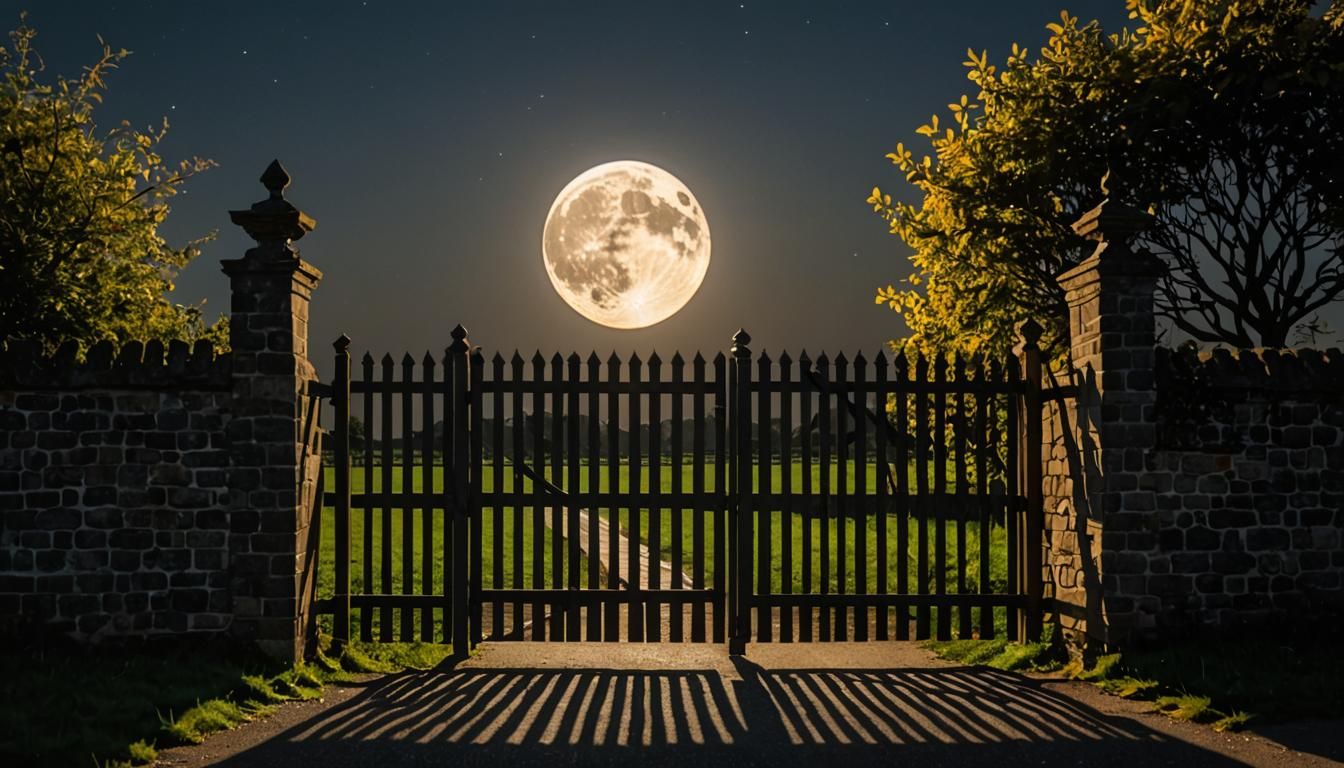 Moonlit Gate with Long Shadows