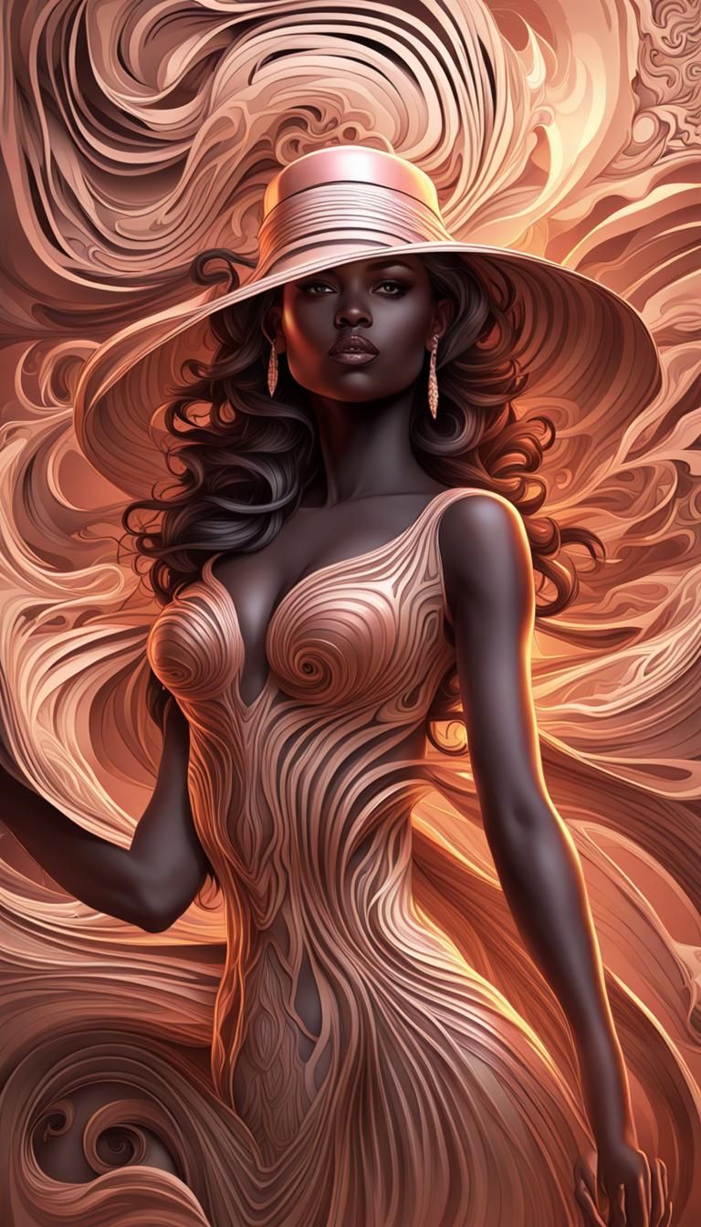 Rose Gold Curvy Silhouette with Abstract Fractals