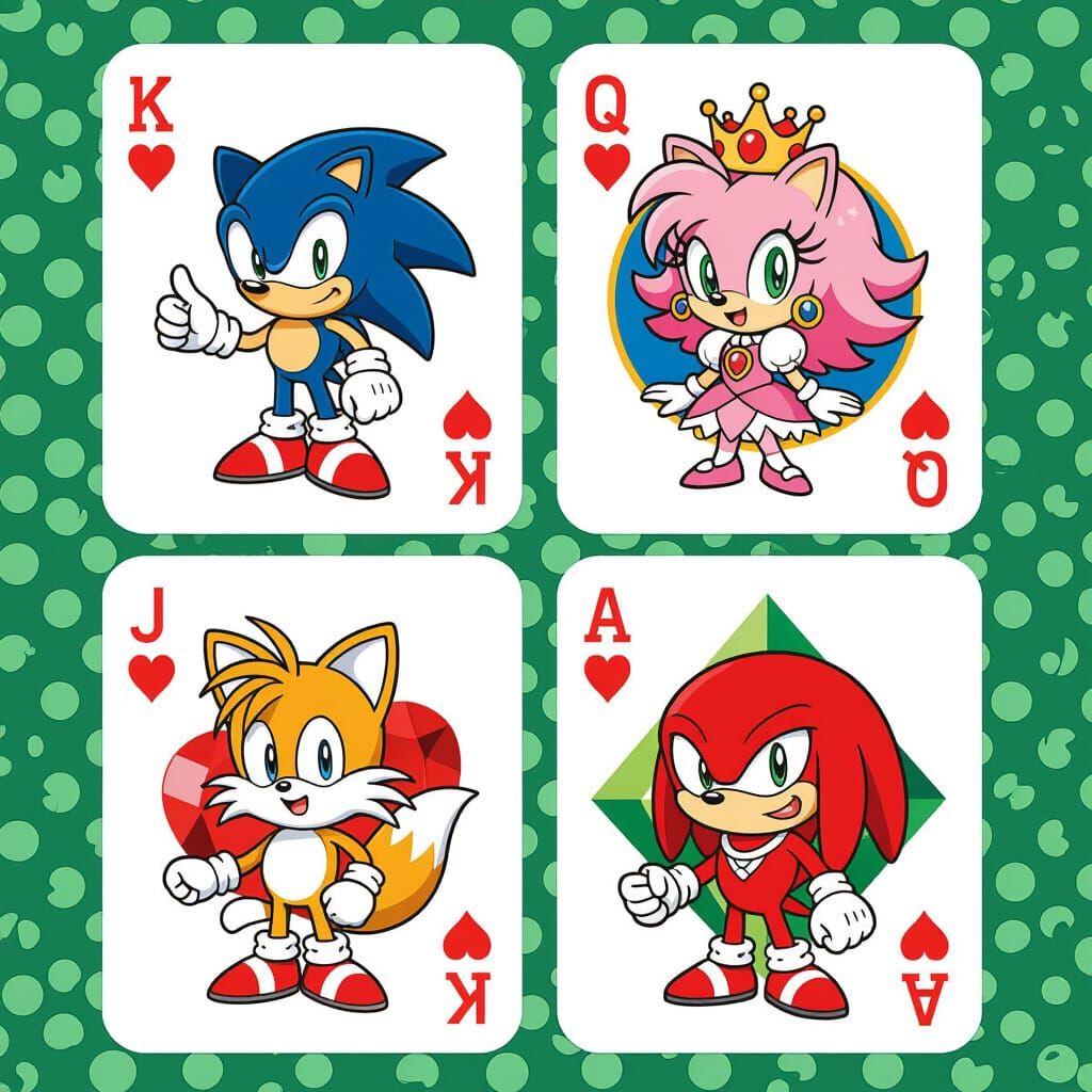 Sega Sonic Characters as Playing Cards in Anime Style
