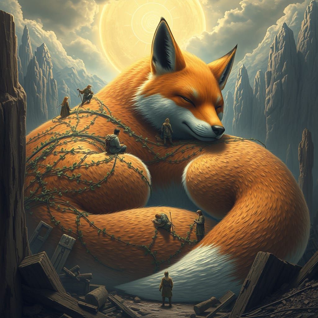 Titanic Fox Slumbers in Post-Apocalyptic Ruins