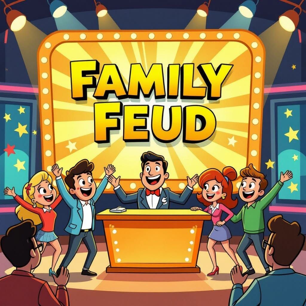 Vibrant Cartoon Game Show Set in 80s Cartoon Style