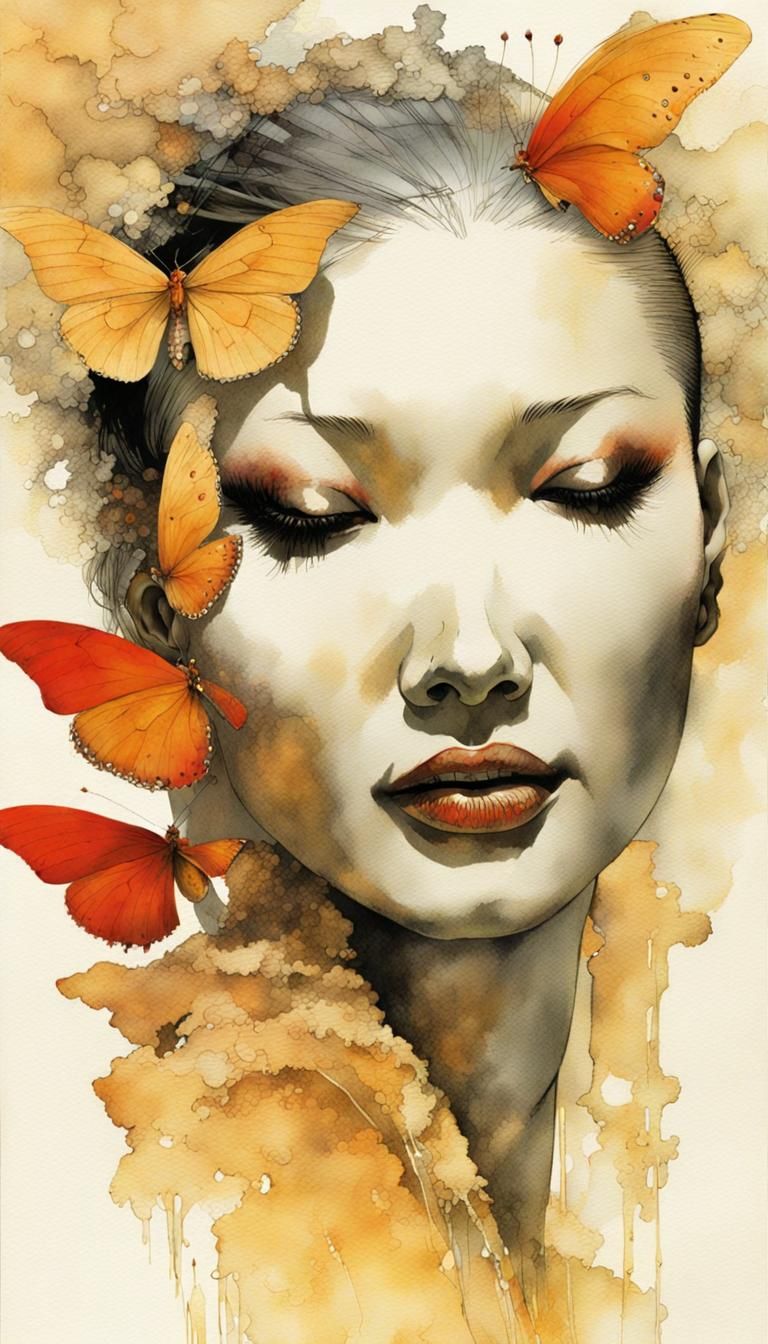 Angelic Butterfly Woman in Hyperrealistic Watercolor