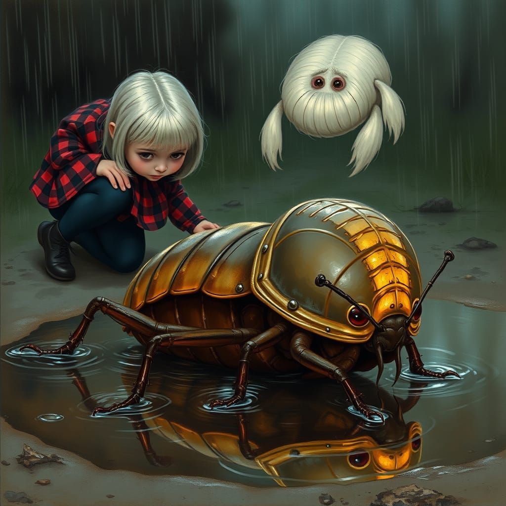 Girl Observes Dying Cricket in Naturalist Style