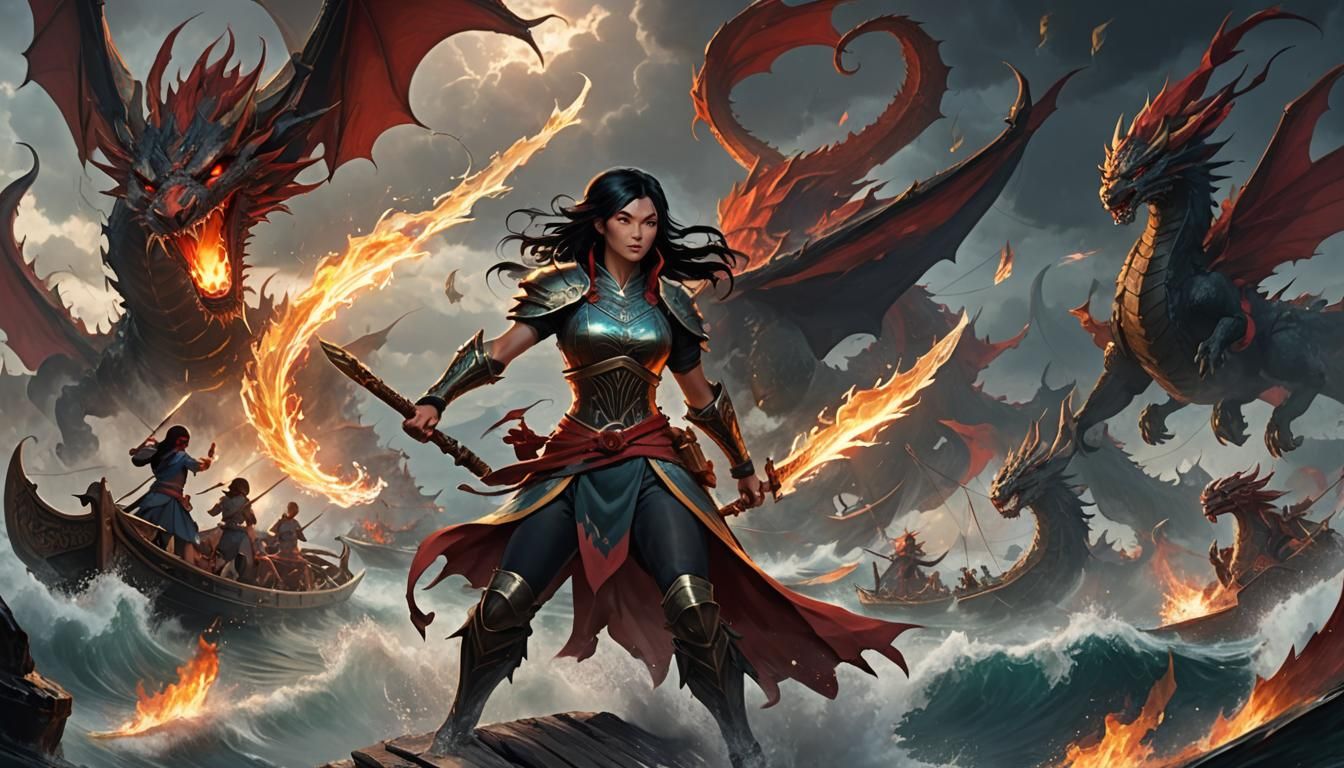 Epic Norse Mythology Landscape with Warrior and Mage