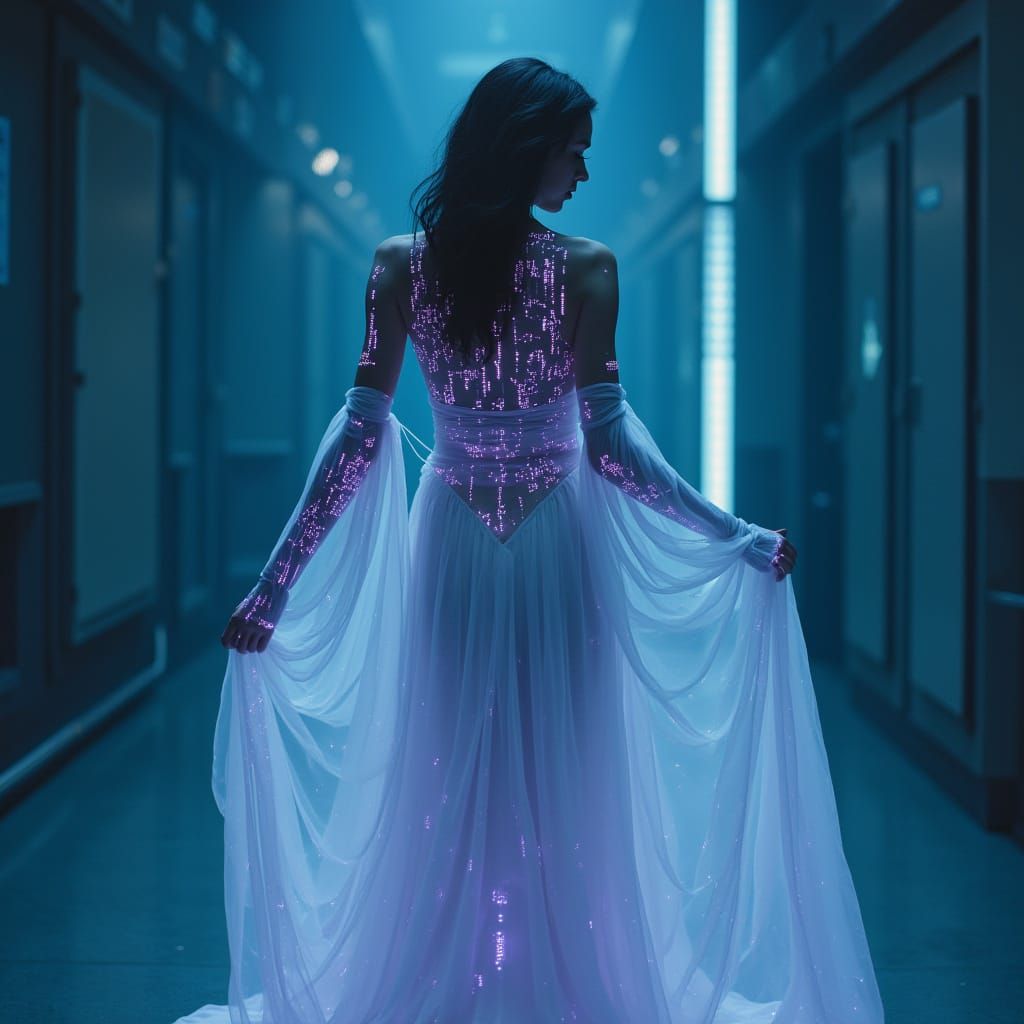 Ethereal Cyberpunk Goddess in Futuristic Lab