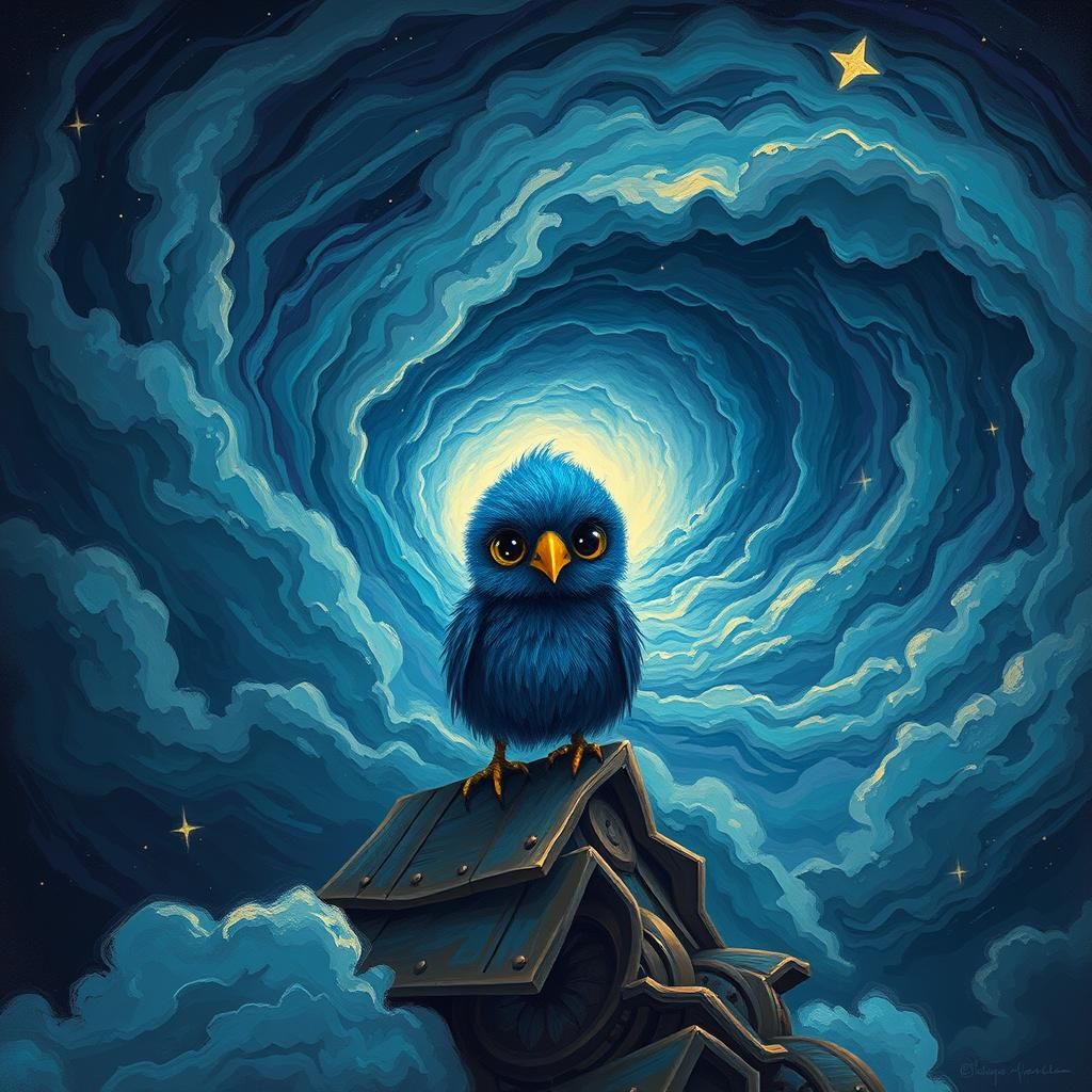 Eerie Blue Bird Movie Poster in a Sci-Fi Dreamscape