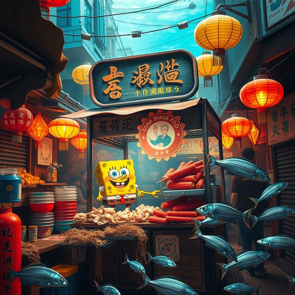 SpongeBob's Underwater Asian Street Food Stall