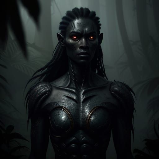 Dark-Skinned Alien Hybrid in Primal Gaze